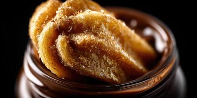 Delicious dessert with golden pastry and rich chocolate spread photo