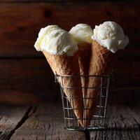 Enjoying delicious ice cream cones in a rustic setting photo