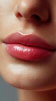 Close-up view of healthy lips with natural shine and soft color photo