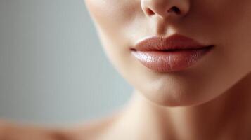 Close-up view of smooth lips highlighting beauty and elegance in soft lighting photo