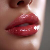 Close-up view of glossy lips showcasing a beauty trend in natural lighting photo