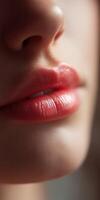 Close-up view of smooth, luscious lips with a natural pink hue in soft lighting photo