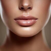 Close-up view of smooth lips highlighting perfect makeup application photo