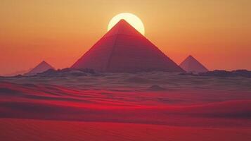 The sun is setting over the desert in this image photo