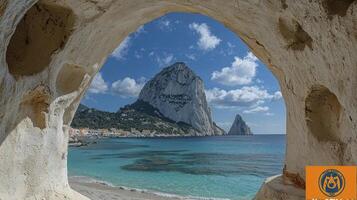 A view of the ocean through a window in a cave photo