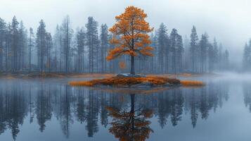 A lone tree in the middle of a lake photo