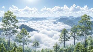 A forest with trees and clouds in the sky photo