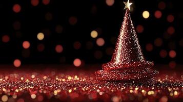 A red christmas tree with a sparkly background photo