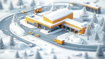 A 3d rendering of a building in the snow photo