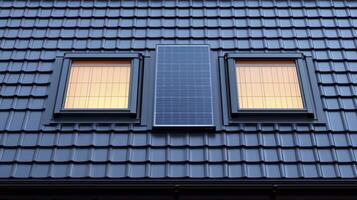 A house with two windows and a solar panel photo