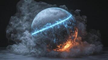 An image of a sphere with smoke coming out of it photo