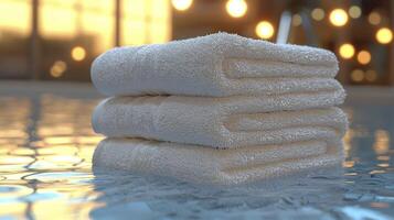 Three towels stacked on top of each other in a pool photo