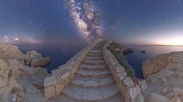 A stairway leading to the stars above the ocean photo