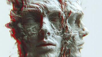 A close up of a face with red eyes photo