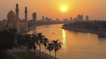 A river with palm trees photo