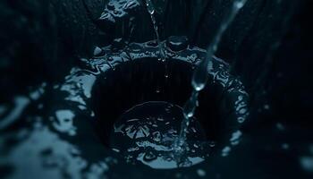 black and white photo of a sink with water coming out of it
