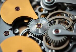 close up of a clock face with gears photo