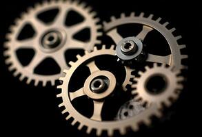 close up of two gears on a black surface photo