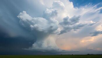 large cloud is in the sky above a field photo