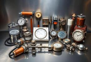 bunch of different types of clocks on a table photo