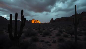 desert scene with a mountain in the background photo