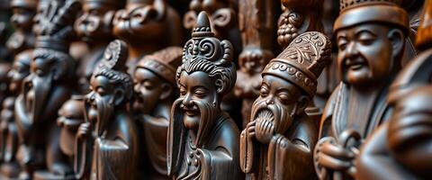 close up of a bunch of wooden figurines photo