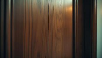 close up of a wooden door with a light on photo