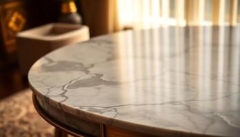 marble table with a vase on top of it photo