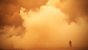 man standing in the middle of a desert under a cloudy sky photo