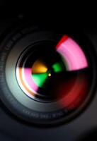 close up of a camera lens with a blurry background photo