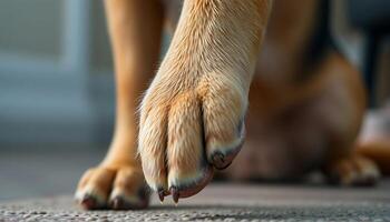 close up of a dog's paw with it's paw on the photo
