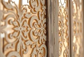 close up of a window with a curtain photo