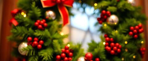 close up of a christmas wreath on a door photo