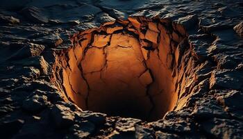 hole in the ground with rocks around it photo