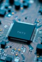 close up of a circuit board with a chip on it photo