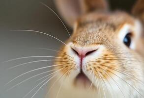 close up of a rabbit's face with it's mouth open photo