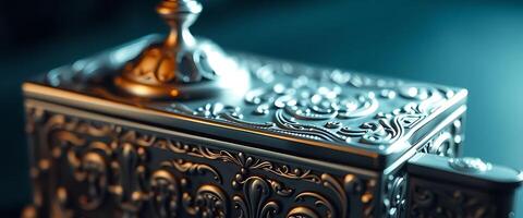 metal box with a golden top on a table photo