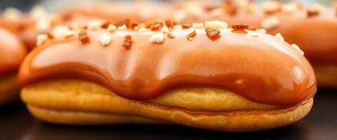 close up of a doughnut with nuts on it photo