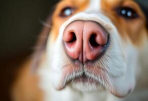 close up of a dog's nose with its tongue out photo