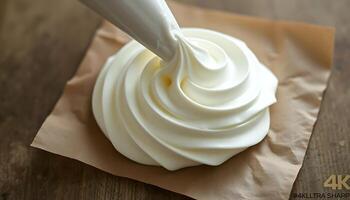 close up of a whipped cream on a piece of paper photo