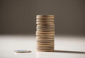 stack of coins sitting on top of a table photo