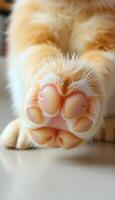 close up of a cat paw on a table photo
