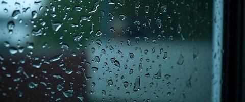 rain drops on a window with a blurry building in the background photo