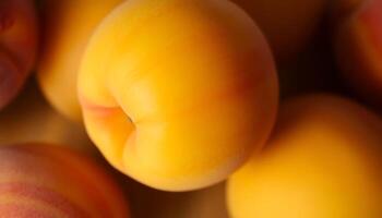 group of peaches sitting on top of a table photo