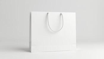 Stylish White Paper Shopping Bag on Minimalist Background photo