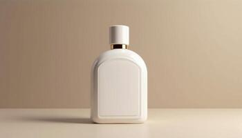 White perfume bottle mockup on beige background photo