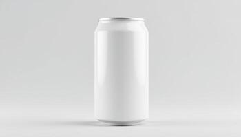 A white can of beer on a plain surface photo