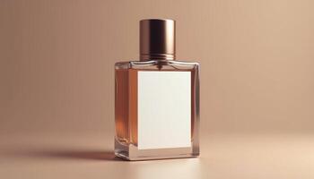 Luxurious Perfume Bottle with Gold Cap on Soft Background photo