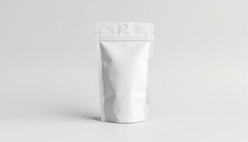 White pouch packaging mockup on white background photo