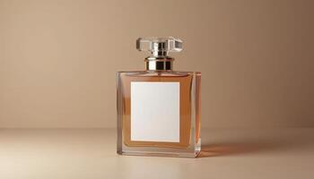 A perfume bottle with a blank label on it photo
